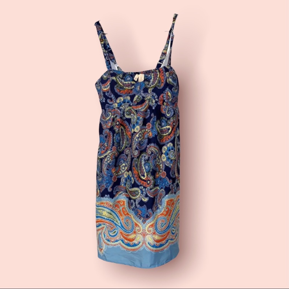 Red Camel Medium Sundress Multicolored Navy Blue Yellow Coral Spaghetti Strap